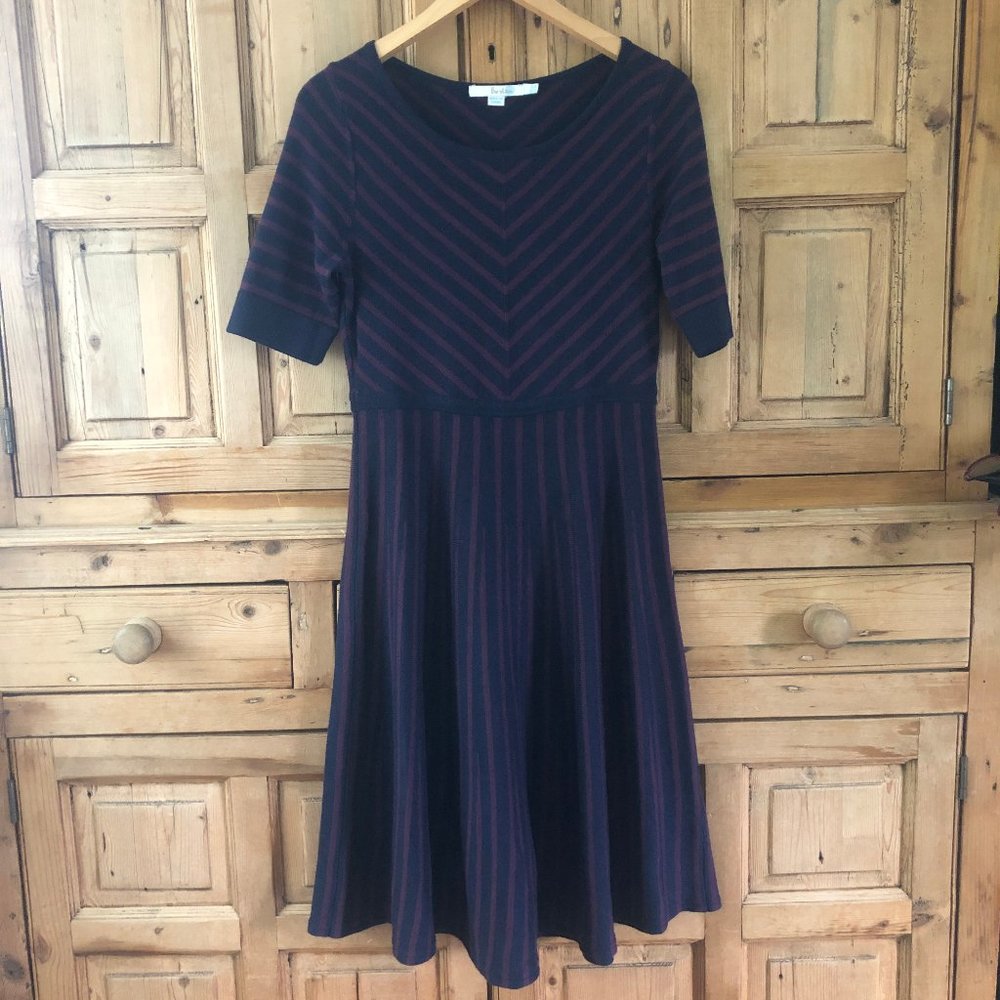 Boden Navy and Burgundy Striped Midi Dress